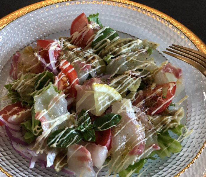 焼きなすと白身魚のカルパッチョ