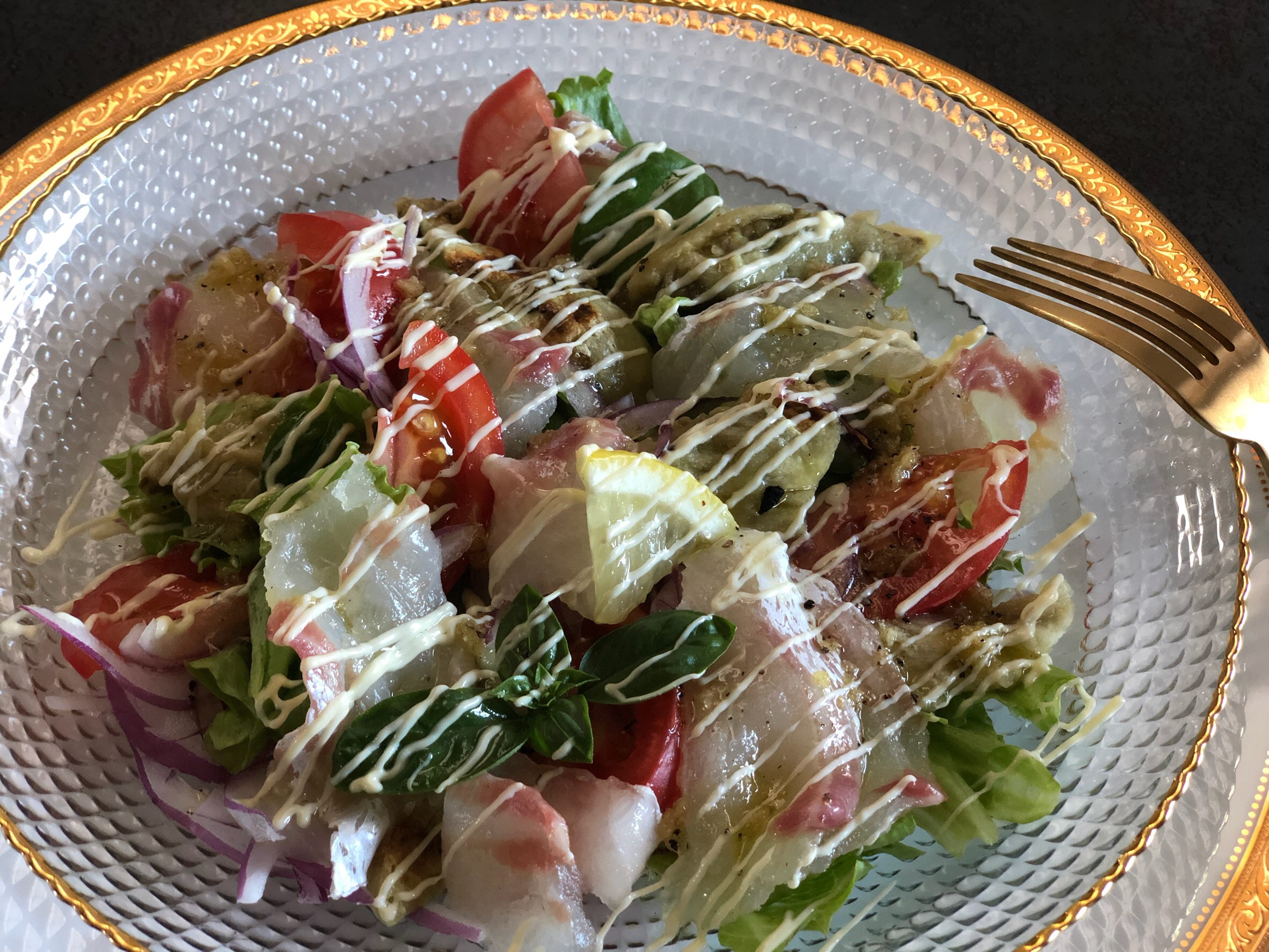 焼きなすと白身魚のカルパッチョ